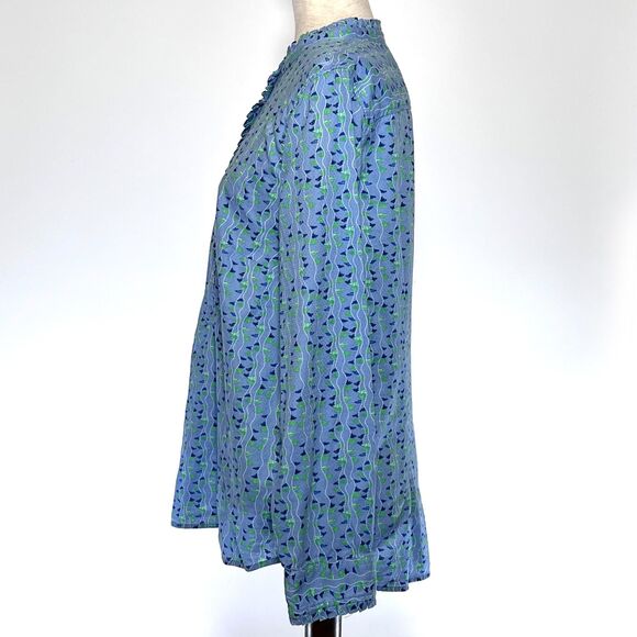 Talbots Women's Blue Cotton Ruffle Neck Popover Top Medium - Picture 2 of 7